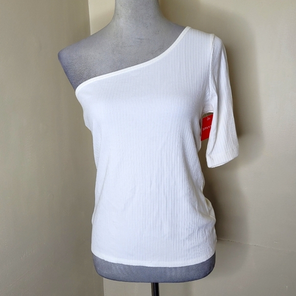 SPANX NWT Ribbed One Shoulder Top I White I M Stretch Asymmetrical - Picture 2 of 7